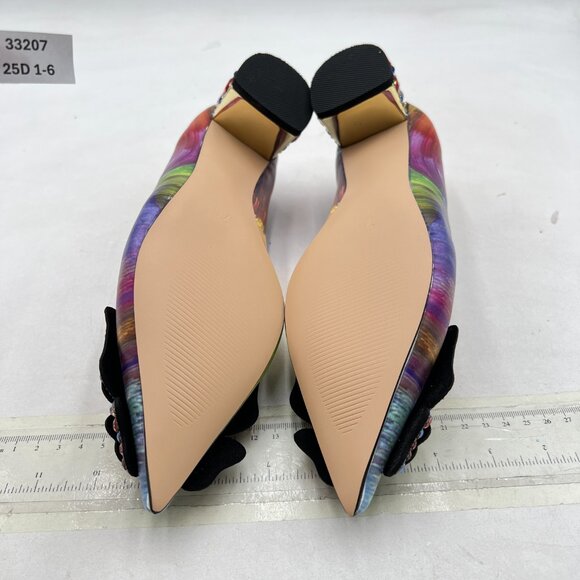 YDN Multi Pointed Toe Bow Pump Colorful Rhinestone Block Low Heel Butterfly Shoe - Picture 7 of 8